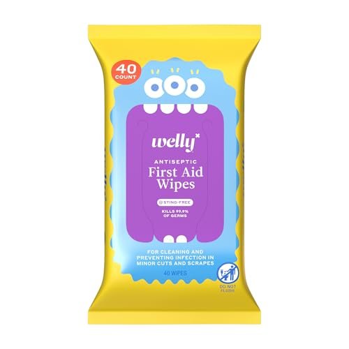 Welly Erste-Hilfe-Antiseptische Tücher 40er-Pack | Stichfreie BZK-Tücher zur Reinigung kleiner Schnitte und Schrammen | 40 Tücher