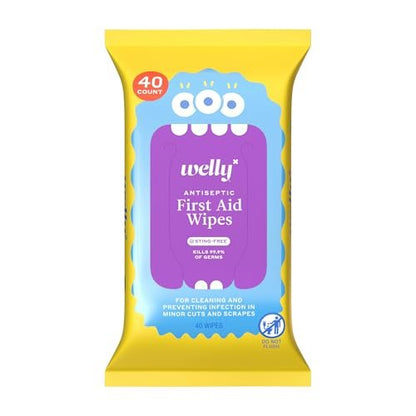 Welly Erste-Hilfe-Antiseptische Tücher 40er-Pack | Stichfreie BZK-Tücher zur Reinigung kleiner Schnitte und Schrammen | 40 Tücher
