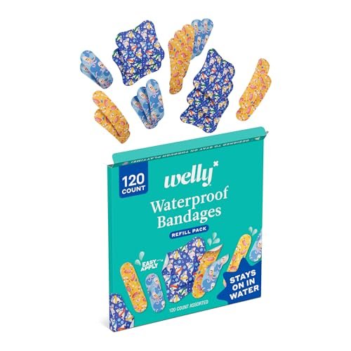 Welly Bandage Ocean Friends Nachfüllpackung | Splashflex wasserfeste Pflaster für kleine Schnitte und Schrammen | 120 Stück