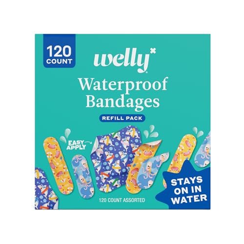 Welly Bandage Ocean Friends Nachfüllpackung | Splashflex wasserfeste Pflaster für kleine Schnitte und Schrammen | 120 Stück