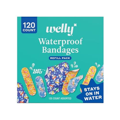 Welly Bandage Ocean Friends Nachfüllpackung | Splashflex wasserfeste Pflaster für kleine Schnitte und Schrammen | 120 Stück