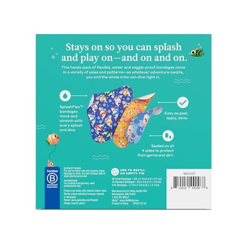 Welly Bandage Ocean Friends Nachfüllpackung | Splashflex wasserfeste Pflaster für kleine Schnitte und Schrammen | 120 Stück