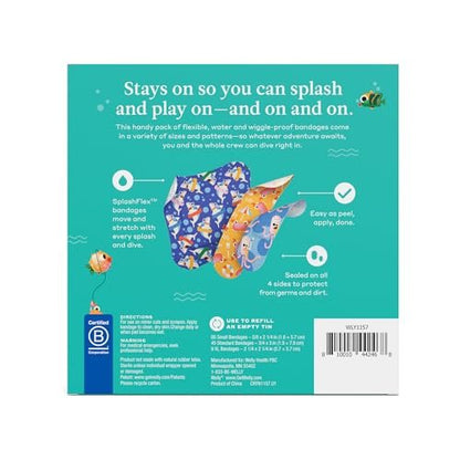 Welly Bandage Ocean Friends Nachfüllpackung | Splashflex wasserfeste Pflaster für kleine Schnitte und Schrammen | 120 Stück