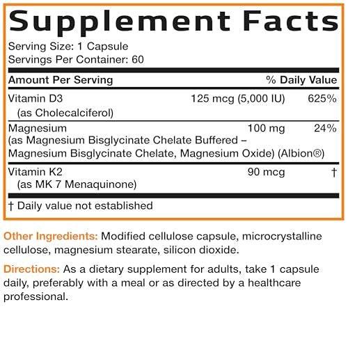 Bronson Vitamin K2 + D3 + Magnesium Glycinat – 3-in-1 Formel – 60 Kapseln