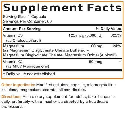 Bronson Vitamin K2 + D3 + Magnesium Glycinat – 3-in-1 Formel – 60 Kapseln