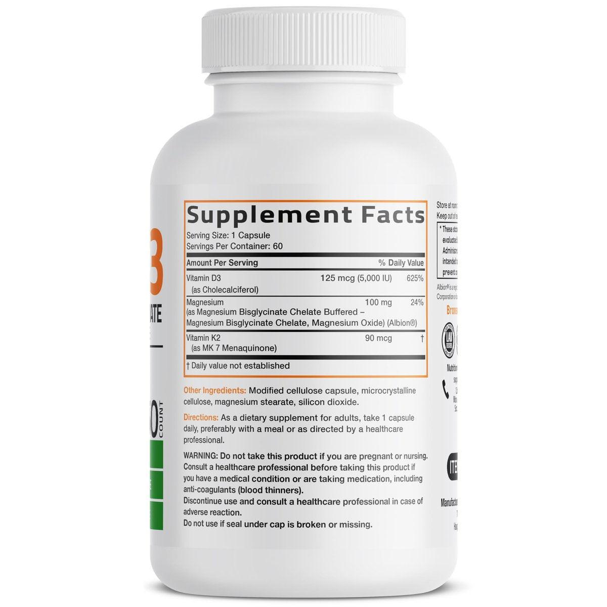 Bronson Vitamin K2 + D3 + Magnesium Glycinat – 3-in-1 Formel – 60 Kapseln
