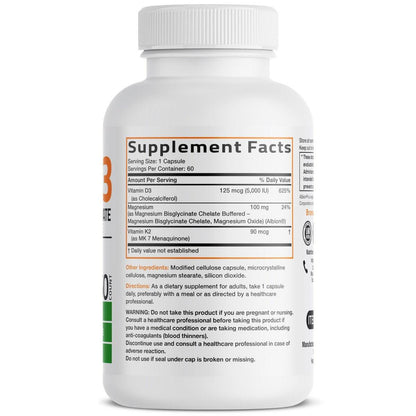 Bronson Vitamin K2 + D3 + Magnesium Glycinat – 3-in-1 Formel – 60 Kapseln