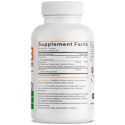 Bronson Vitamin K2 + D3 + Magnesium Glycinat – 3-in-1 Formel – 60 Kapseln