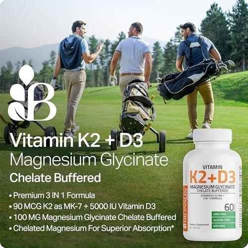 Bronson Vitamin K2 + D3 + Magnesium Glycinat – 3-in-1 Formel – 60 Kapseln