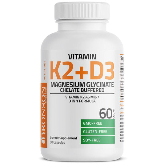 Bronson Vitamin K2 + D3 + Magnesium Glycinat – 3-in-1 Formel – 60 Kapseln