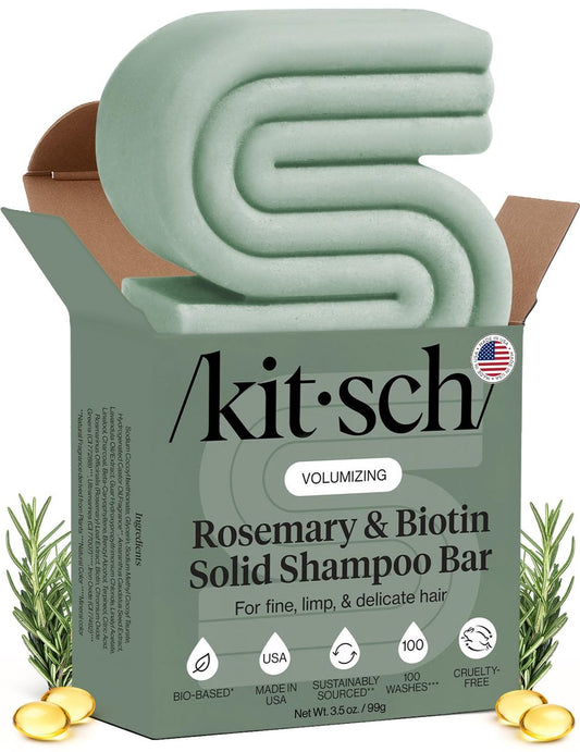 Kitsch Rosmarin & Biotin Shampoo Bar – Für Haarwachstum, Stärkung, Verdickung & Volumen – Shampoo für Frauen und Männer – Ohne Parabene, Sulfate & Silikone – 100 g