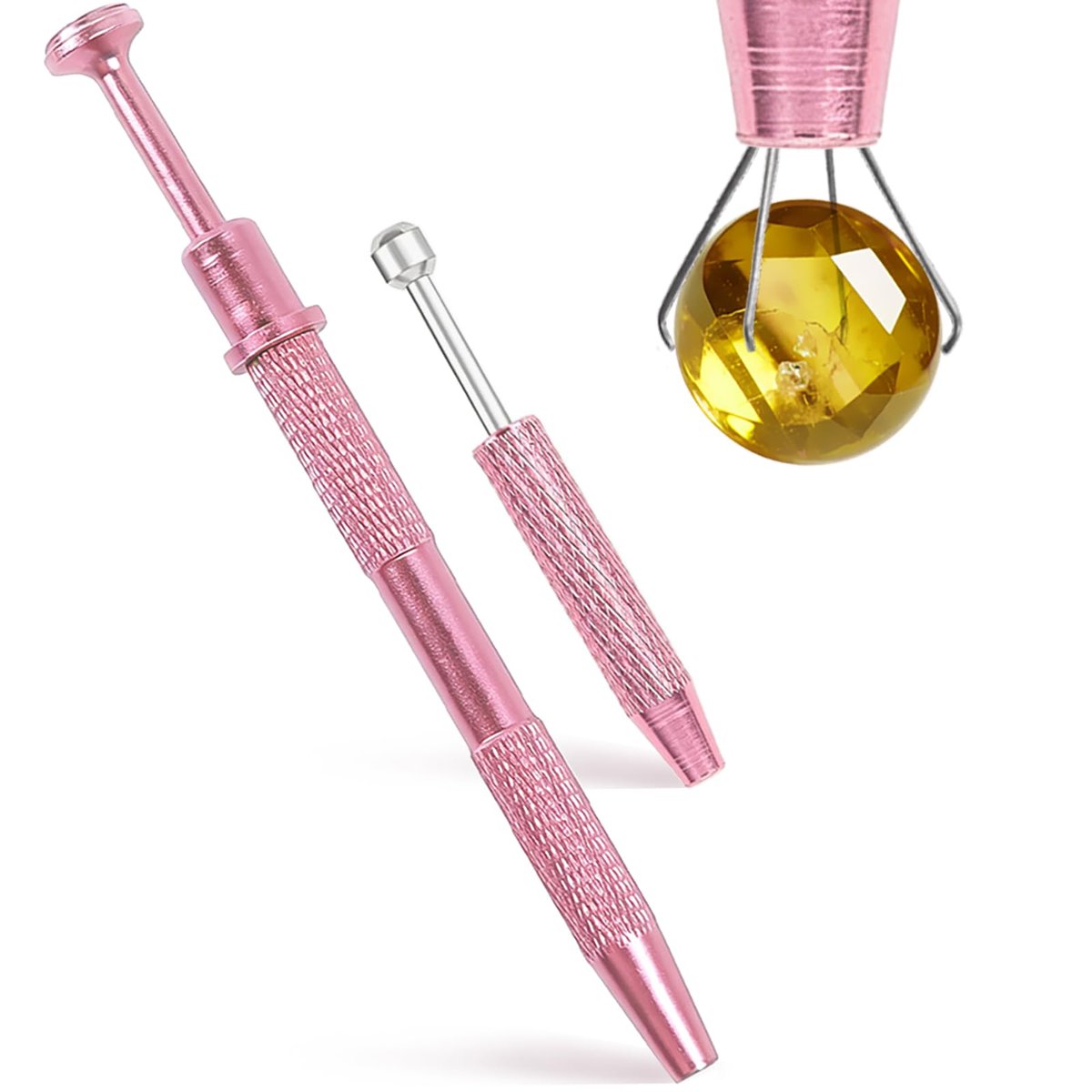 VHIPKUA 2-teiliges Piercing-Wechselwerkzeug – 4-Klauen-Greifer & Kugelhalter für flache Ohrstecker und Nasen-/Lippenringe – Sicheres Aufnahmewerkzeug für Körperpiercings (Pink)