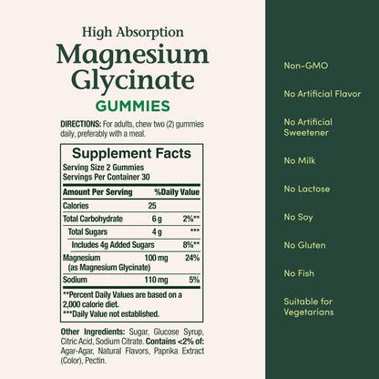 Nature's Bounty Magnesium Glycinat Gummis mit hoher Absorption, 100 mg Magnesium pro Portion, für die Gesundheit des gesamten Körpers, klebefreie Gummis, Pfirsich-Mango-Geschmack – vegetarisch & glutenfrei – 60 Stück/30 Portionen