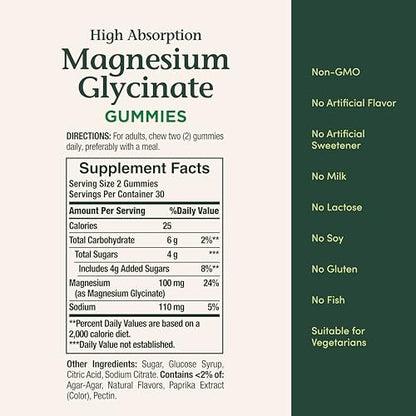 Nature's Bounty Magnesium Glycinat Gummis mit hoher Absorption, 100 mg Magnesium pro Portion, für die Gesundheit des gesamten Körpers, klebefreie Gummis, Pfirsich-Mango-Geschmack – vegetarisch & glutenfrei – 60 Stück/30 Portionen