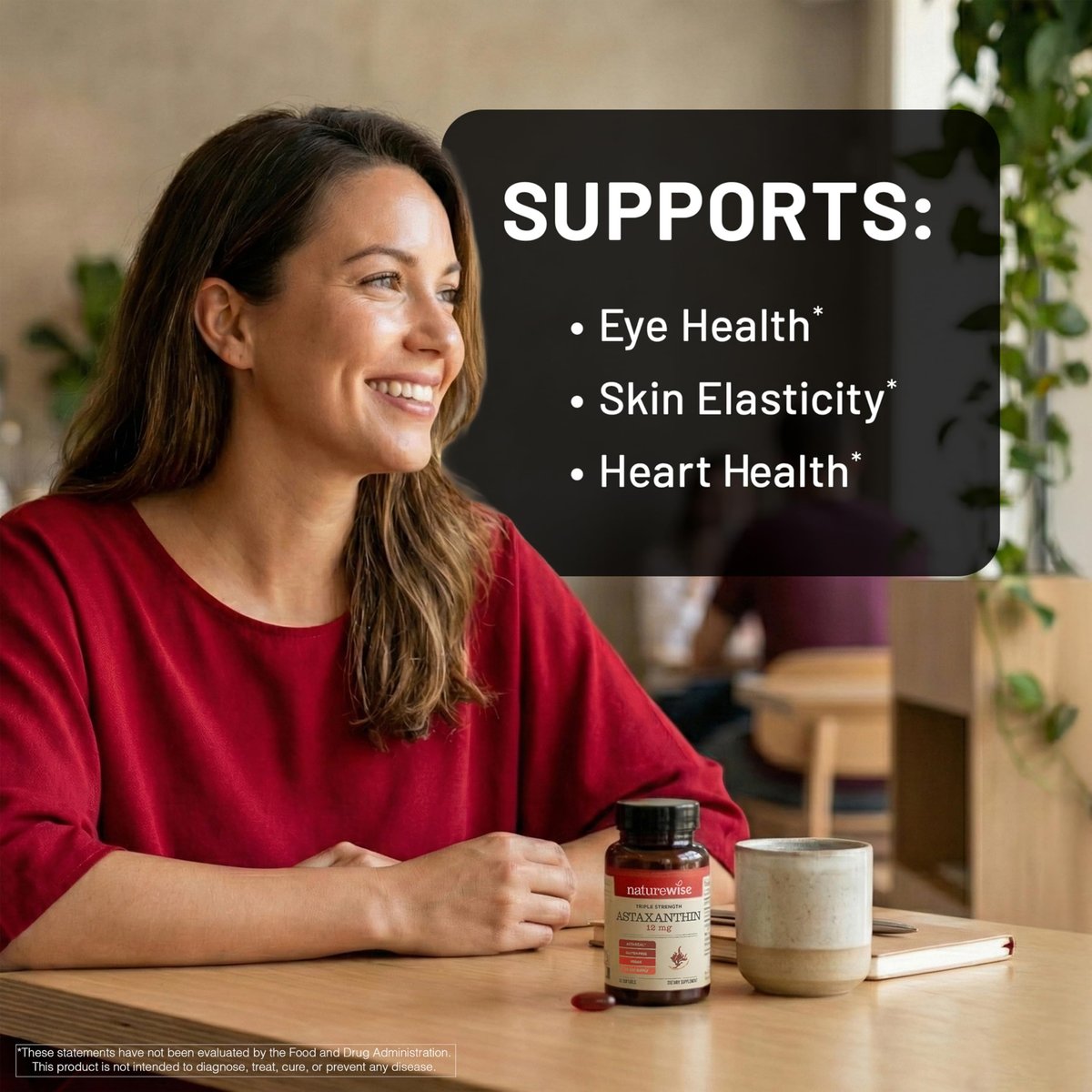 NatureWise Triple Strength Astaxanthin 12mg mit AstaReal® - Veganes Antioxidans mit Bio-Kokosöl - NSF zertifiziert glutenfrei, 60 Weichkapseln [60 Tage Vorrat]