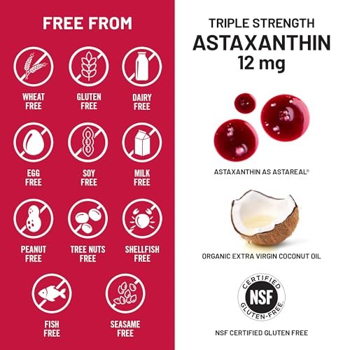 NatureWise Triple Strength Astaxanthin 12mg mit AstaReal® - Veganes Antioxidans mit Bio-Kokosöl - NSF zertifiziert glutenfrei, 60 Weichkapseln [60 Tage Vorrat]