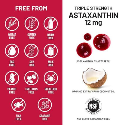 NatureWise Triple Strength Astaxanthin 12mg mit AstaReal® - Veganes Antioxidans mit Bio-Kokosöl - NSF zertifiziert glutenfrei, 60 Weichkapseln [60 Tage Vorrat]