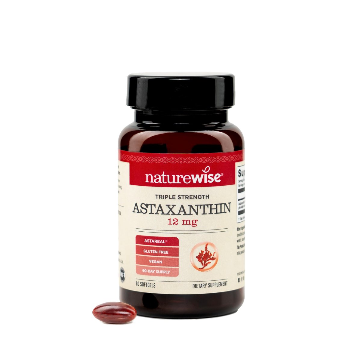 NatureWise Triple Strength Astaxanthin 12mg mit AstaReal® - Veganes Antioxidans mit Bio-Kokosöl - NSF zertifiziert glutenfrei, 60 Weichkapseln [60 Tage Vorrat]