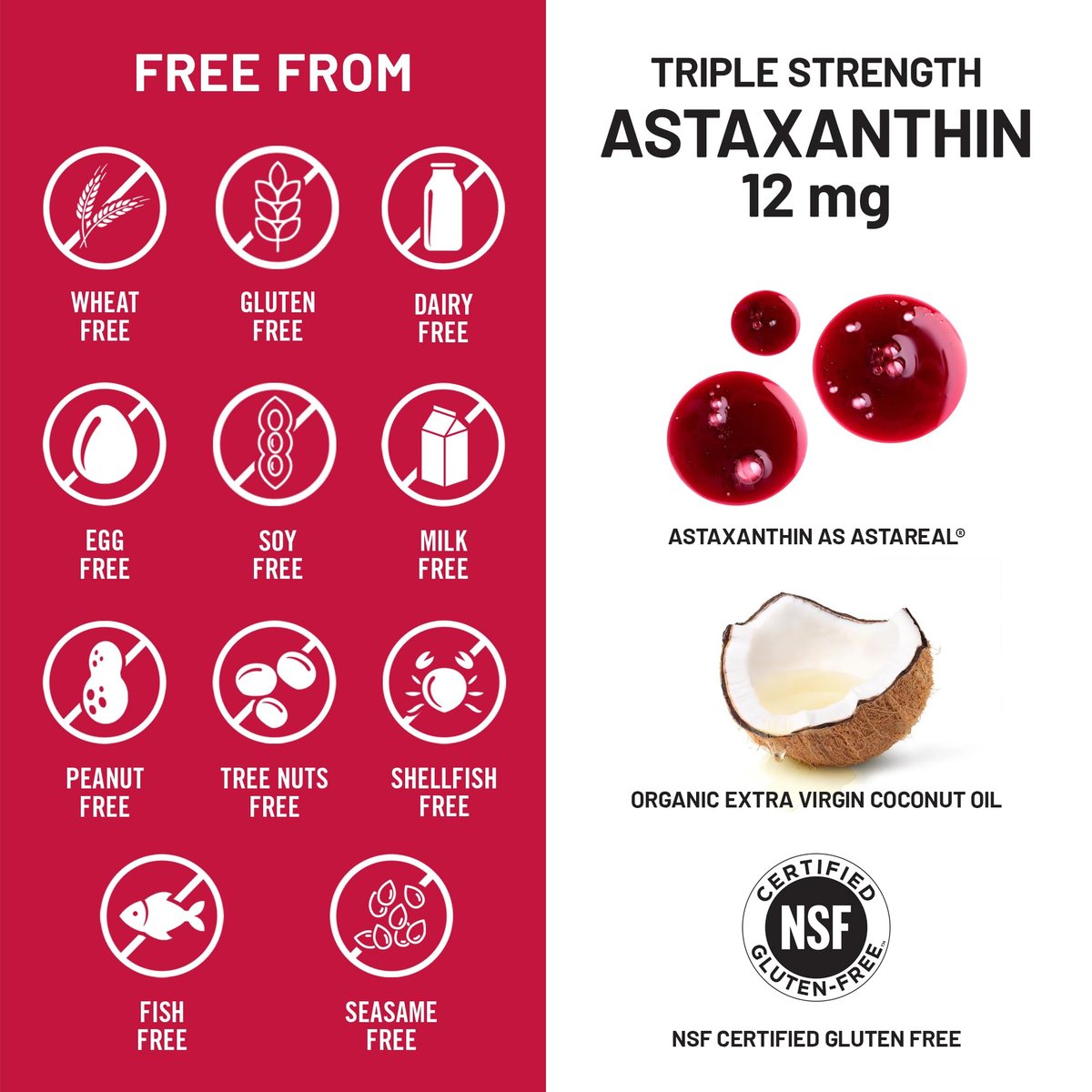 NatureWise Triple Strength Astaxanthin 12mg mit AstaReal® - Veganes Antioxidans mit Bio-Kokosöl - NSF zertifiziert glutenfrei, 60 Weichkapseln [60 Tage Vorrat]