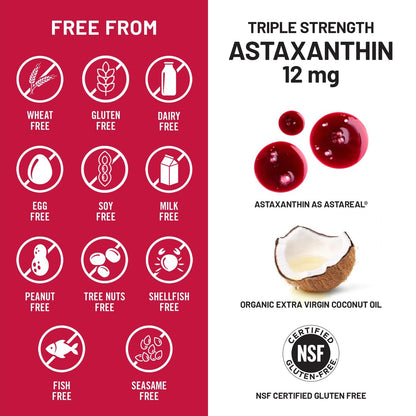 NatureWise Triple Strength Astaxanthin 12mg mit AstaReal® - Veganes Antioxidans mit Bio-Kokosöl - NSF zertifiziert glutenfrei, 60 Weichkapseln [60 Tage Vorrat]