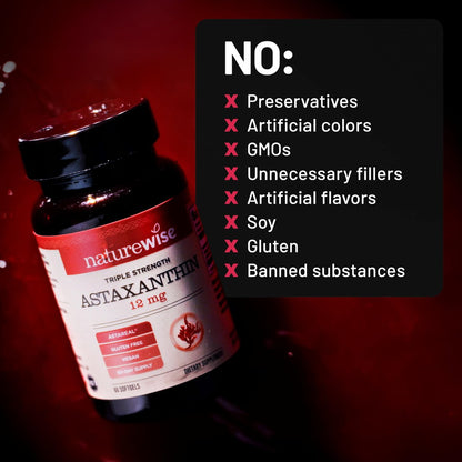 NatureWise Triple Strength Astaxanthin 12mg mit AstaReal® - Veganes Antioxidans mit Bio-Kokosöl - NSF zertifiziert glutenfrei, 60 Weichkapseln [60 Tage Vorrat]