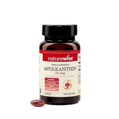 NatureWise Triple Strength Astaxanthin 12mg mit AstaReal® - Veganes Antioxidans mit Bio-Kokosöl - NSF zertifiziert glutenfrei, 60 Weichkapseln [60 Tage Vorrat]