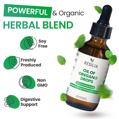 Resilia Premium Oregano Öl Tropfen – Hochdosiert 34 mg pro Portion – Pflanzliche Antioxidantien für die Immununterstützung – Nicht-GMO, einfach anzuwendendes flüssiges Nahrungsergänzungsmittel, 60 ml