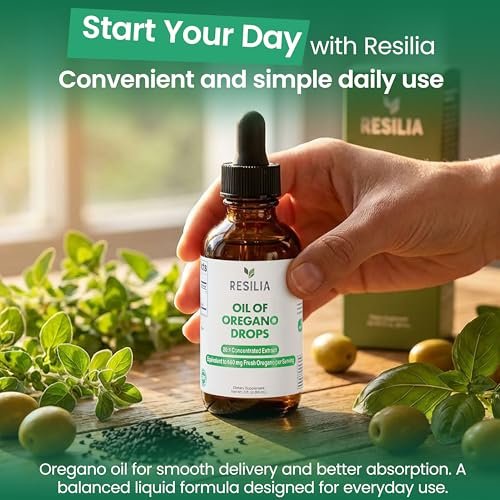 Resilia Premium Oregano Öl Tropfen – Hochdosiert 34 mg pro Portion – Pflanzliche Antioxidantien für die Immununterstützung – Nicht-GMO, einfach anzuwendendes flüssiges Nahrungsergänzungsmittel, 60 ml