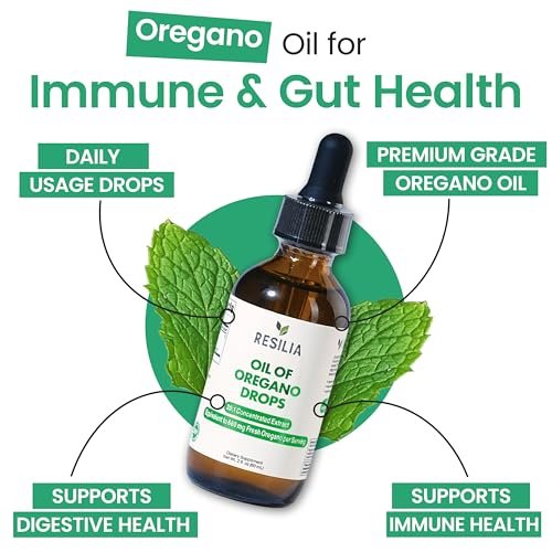 Resilia Premium Oregano Öl Tropfen – Hochdosiert 34 mg pro Portion – Pflanzliche Antioxidantien für die Immununterstützung – Nicht-GMO, einfach anzuwendendes flüssiges Nahrungsergänzungsmittel, 60 ml