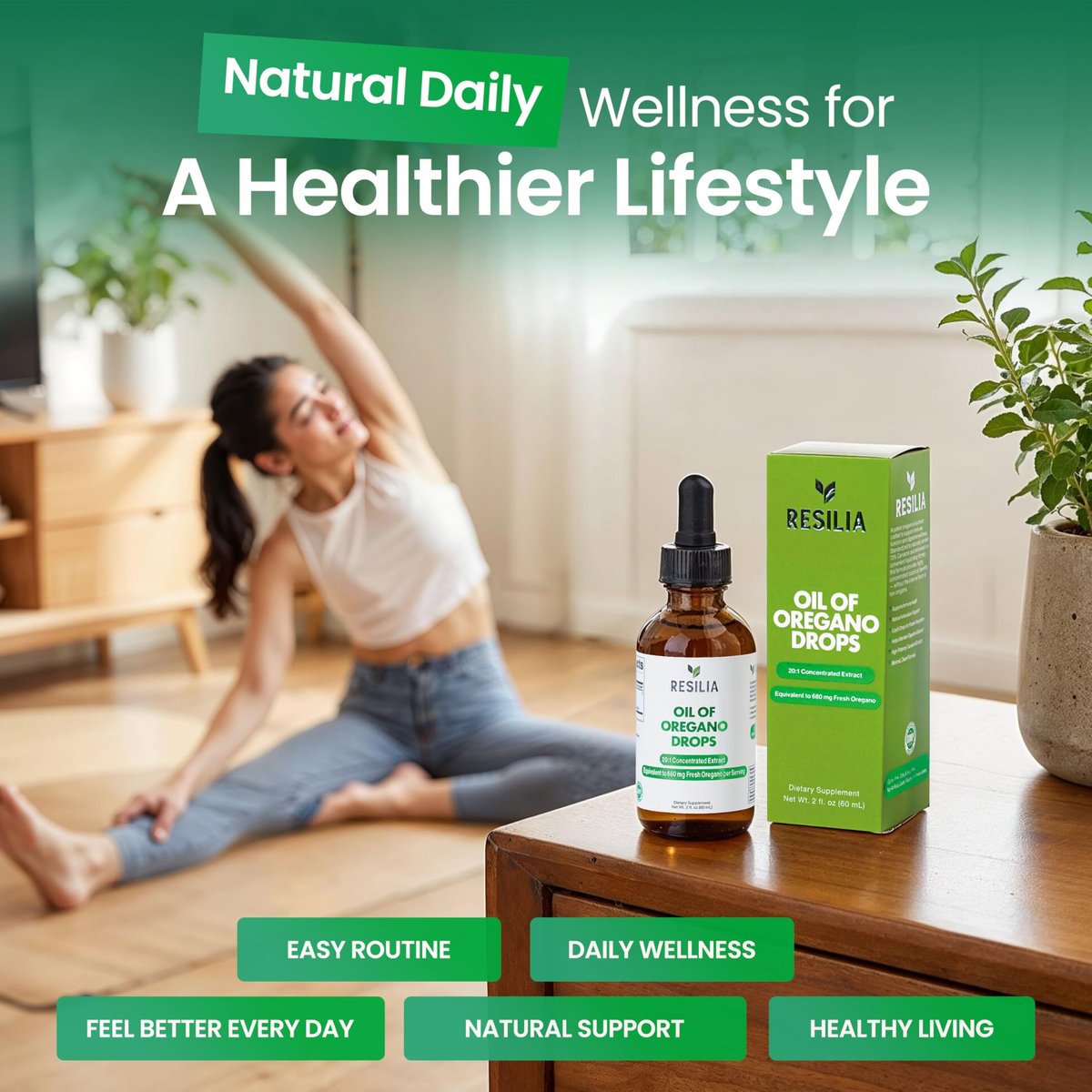 Resilia Premium Oregano Öl Tropfen – Hochdosiert 34 mg pro Portion – Pflanzliche Antioxidantien für die Immununterstützung – Nicht-GMO, einfach anzuwendendes flüssiges Nahrungsergänzungsmittel, 60 ml