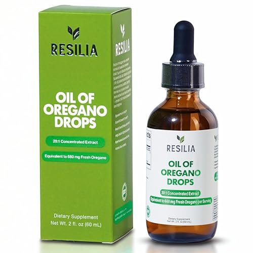 Resilia Premium Oregano Öl Tropfen – Hochdosiert 34 mg pro Portion – Pflanzliche Antioxidantien für die Immununterstützung – Nicht-GMO, einfach anzuwendendes flüssiges Nahrungsergänzungsmittel, 60 ml