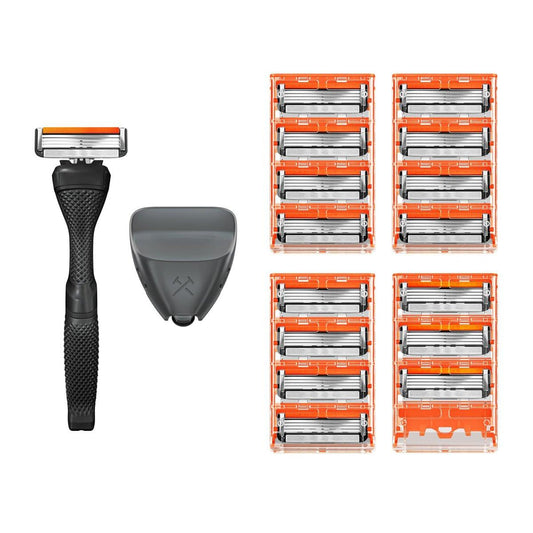 Dollar Shave Club | Bulk-Rasierset | 16 Swift Rinse Nachfüllkartuschen, 1 Griff (Schwarz), 1 Rasiererkappe