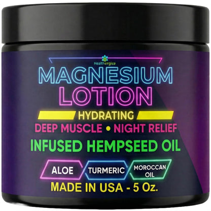 Magnesium Lotion für Schlaf, Krämpfe und Muskelkater mit Hanf, Kurkuma und Marokkanischem Öl – Nachtcreme für tiefe Entspannung und Feuchtigkeitspflege – Hergestellt in den USA