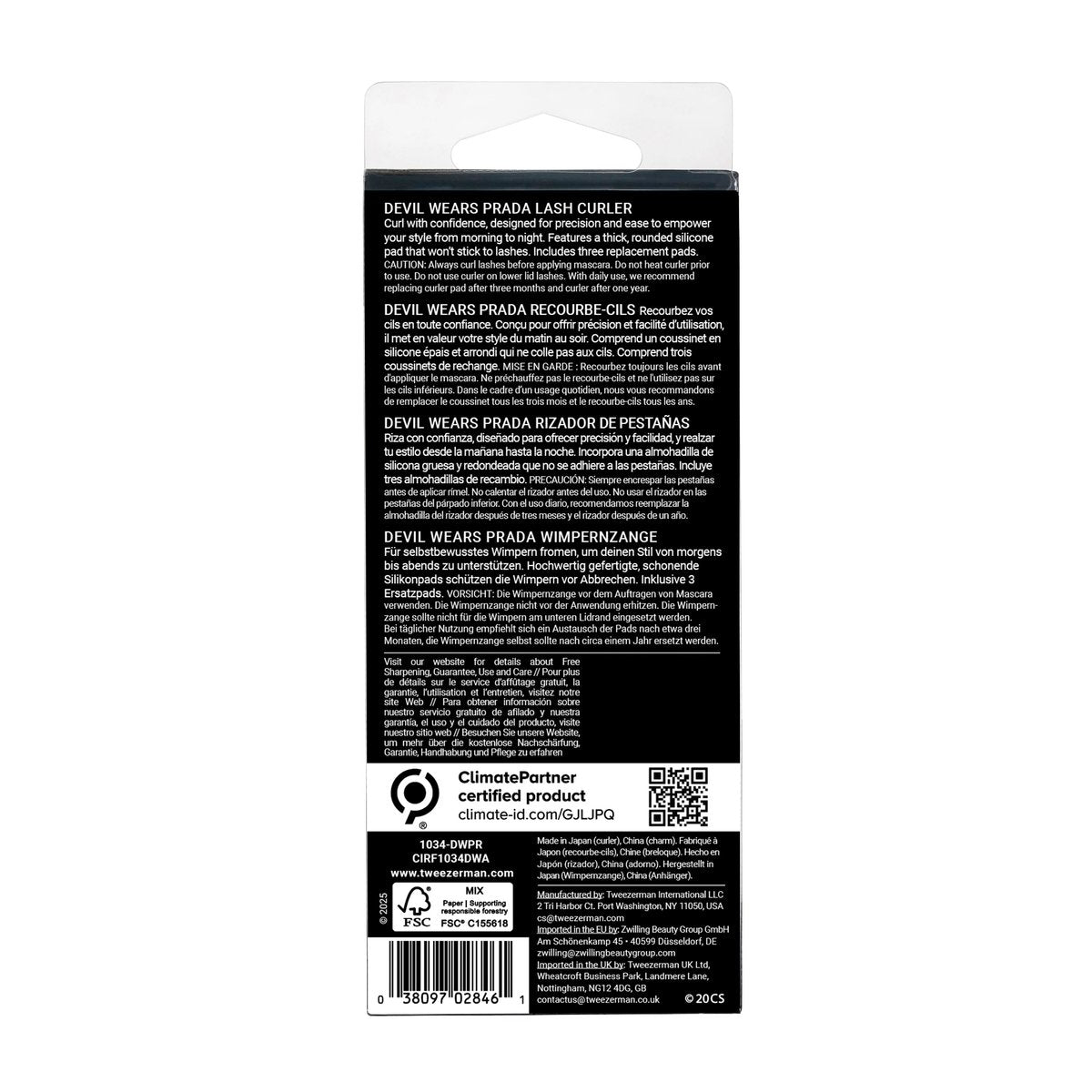 Tweezerman Devil Wears Prada 2 Wimpernzange mit Ersatzpads – Make-up-Wimpernwerkzeug für alle Augenformen