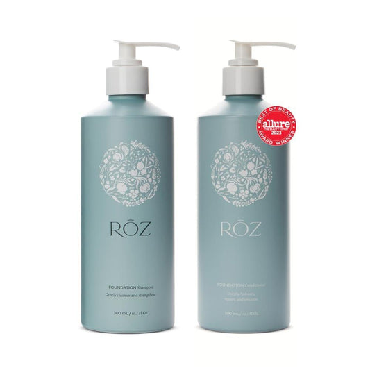 RŌZ Foundation Shampoo & Conditioner Set Duo – Sulfatfreies, feuchtigkeitsspendendes Shampoo und Conditioner für Frauen & Männer – Alle Haartypen | Vegan, farbschonend, silikon- & parabenfrei | 2 x 300 ml