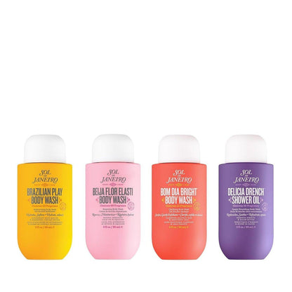 Sol de Janeiro Duschgel Entdeckungsset Reisegröße Quad – Brazilian Play, Beija Flor, Bom Dia, Delicia Drench – 12 x 90 ml