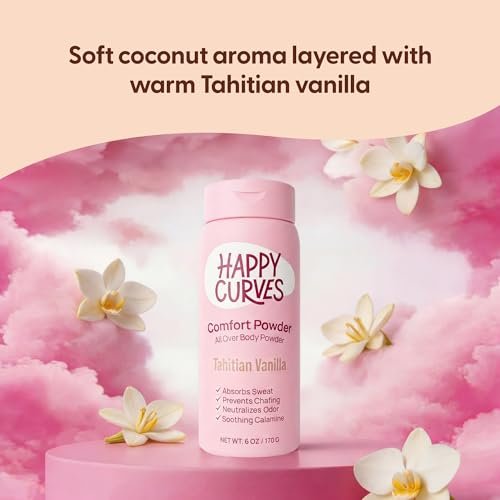 HAPPY CURVES Comfort Powder: Talkfreies Körper- und Fußpuder gegen Reibung und Schwitzen, 6 oz (1er-Pack) – Tahitian Vanille