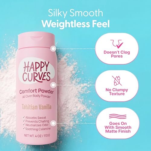 HAPPY CURVES Comfort Powder: Talkfreies Körper- und Fußpuder gegen Reibung und Schwitzen, 6 oz (1er-Pack) – Tahitian Vanille