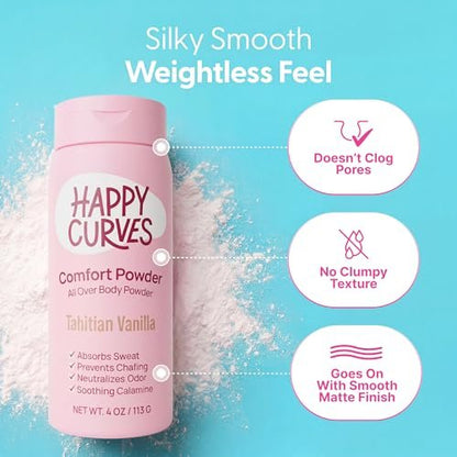 HAPPY CURVES Comfort Powder: Talkfreies Körper- und Fußpuder gegen Reibung und Schwitzen, 6 oz (1er-Pack) – Tahitian Vanille