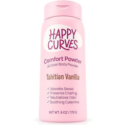 HAPPY CURVES Comfort Powder: Talkfreies Körper- und Fußpuder gegen Reibung und Schwitzen, 6 oz (1er-Pack) – Tahitian Vanille