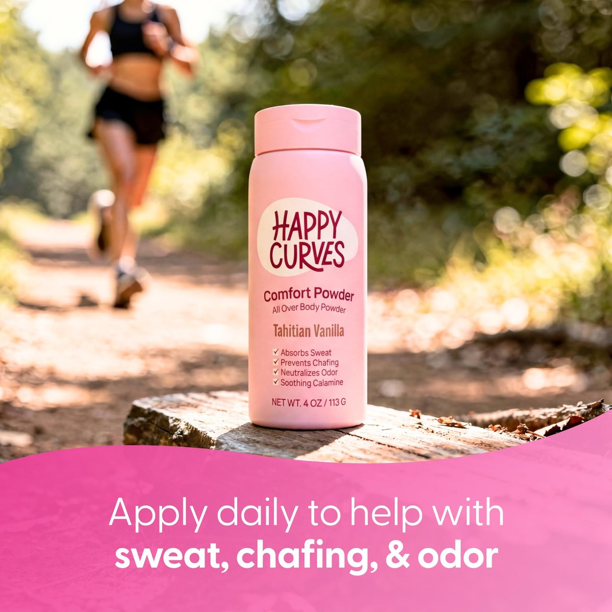 HAPPY CURVES Comfort Powder: Talkfreies Körper- und Fußpuder gegen Reibung und Schwitzen, 6 oz (1er-Pack) – Tahitian Vanille
