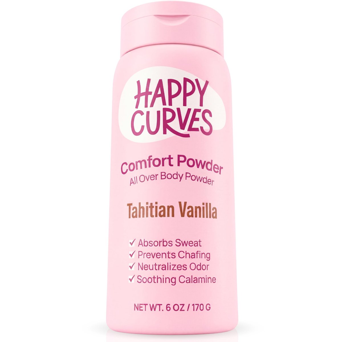 HAPPY CURVES Comfort Powder: Talkfreies Körper- und Fußpuder gegen Reibung und Schwitzen, 6 oz (1er-Pack) – Tahitian Vanille