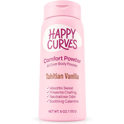 HAPPY CURVES Comfort Powder: Talkfreies Körper- und Fußpuder gegen Reibung und Schwitzen, 6 oz (1er-Pack) – Tahitian Vanille