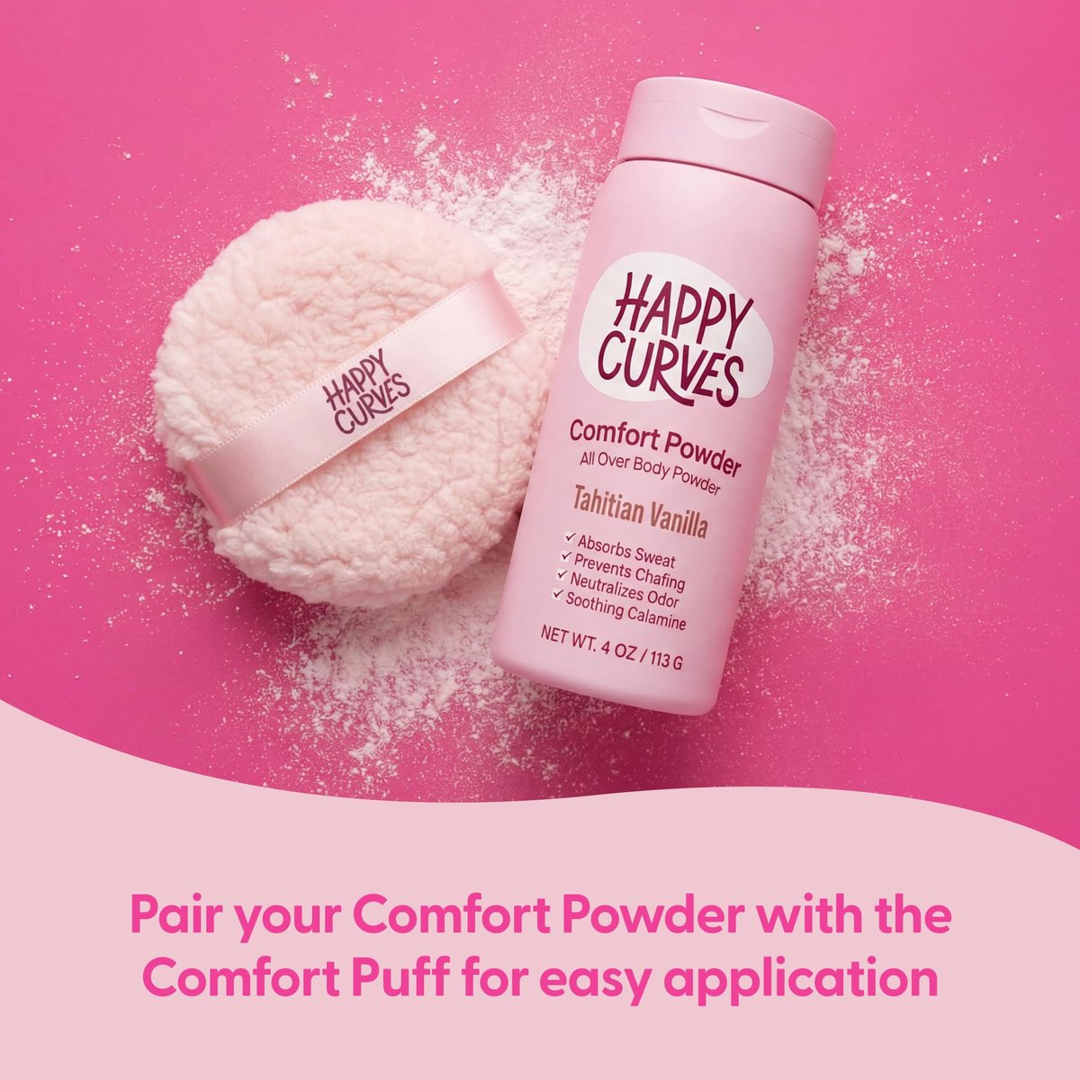 HAPPY CURVES Comfort Powder: Talkfreies Körper- und Fußpuder gegen Reibung und Schwitzen, 6 oz (1er-Pack) – Tahitian Vanille