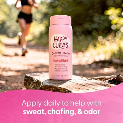 HAPPY CURVES Comfort Powder: Talkfreies Anti-Chafe Körper- & Fußpuder Deodorant gegen Schenkelreiben und Intimbereich 6oz (1er Pack) - Tropical Oasis