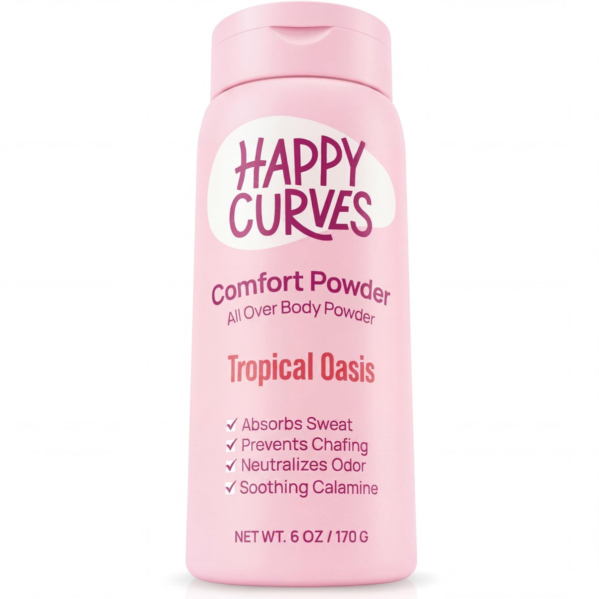 HAPPY CURVES Comfort Powder: Talkfreies Anti-Chafe Körper- & Fußpuder Deodorant gegen Schenkelreiben und Intimbereich 6oz (1er Pack) - Tropical Oasis