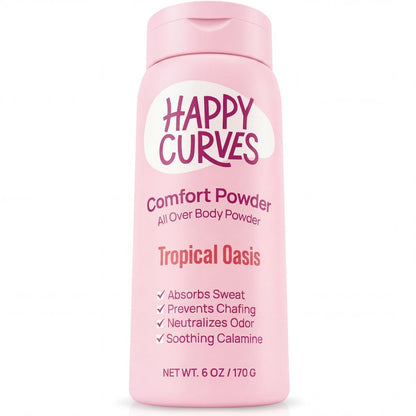HAPPY CURVES Comfort Powder: Talkfreies Anti-Chafe Körper- & Fußpuder Deodorant gegen Schenkelreiben und Intimbereich 6oz (1er Pack) - Tropical Oasis