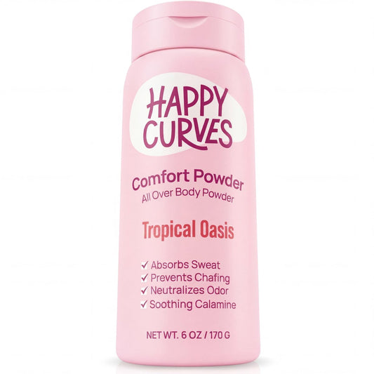 HAPPY CURVES Comfort Powder: Talkfreies Anti-Chafe Körper- & Fußpuder Deodorant gegen Schenkelreiben und Intimbereich 6oz (1er Pack) - Tropical Oasis