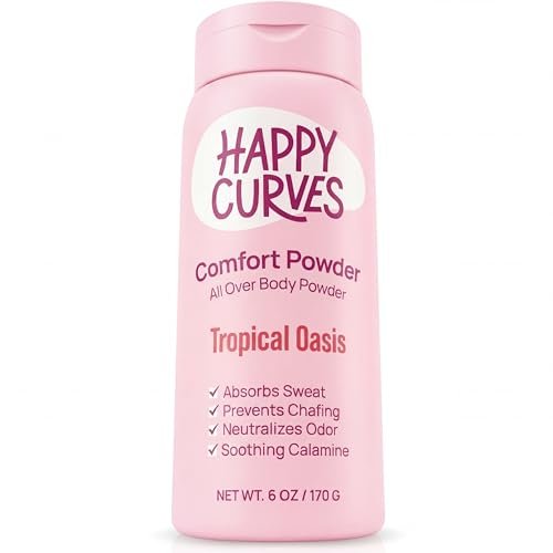 HAPPY CURVES Comfort Powder: Talkfreies Anti-Chafe Körper- & Fußpuder Deodorant gegen Schenkelreiben und Intimbereich 6oz (1er Pack) - Tropical Oasis