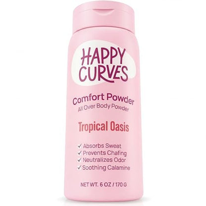 HAPPY CURVES Comfort Powder: Talkfreies Anti-Chafe Körper- & Fußpuder Deodorant gegen Schenkelreiben und Intimbereich 6oz (1er Pack) - Tropical Oasis